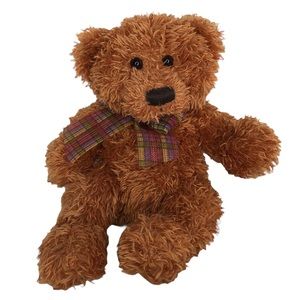 Gund Hiccup Brown Teddy Bear Plush Stuffed Animal Toy w/ Plaid Bow